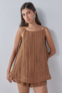 Sylvia Top Brown Crinkle