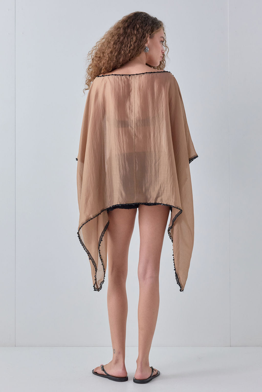 Yana Beaded Sheer Tunic Top Brown
