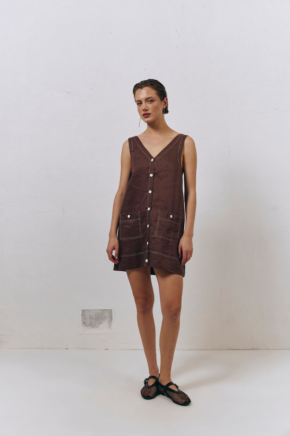Alice Linen Mini Dress Brown VRG GRL Alice Linen Mini Dress Brown VRG GRL