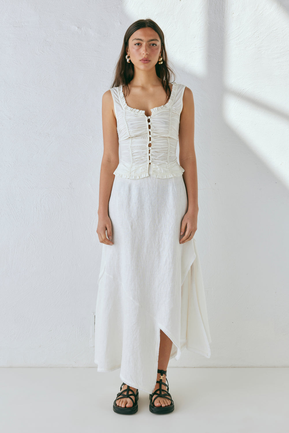Mabel Linen Midi Skirt White VRG GRL mabel-linen-midi-skirt-white-vrg-grl