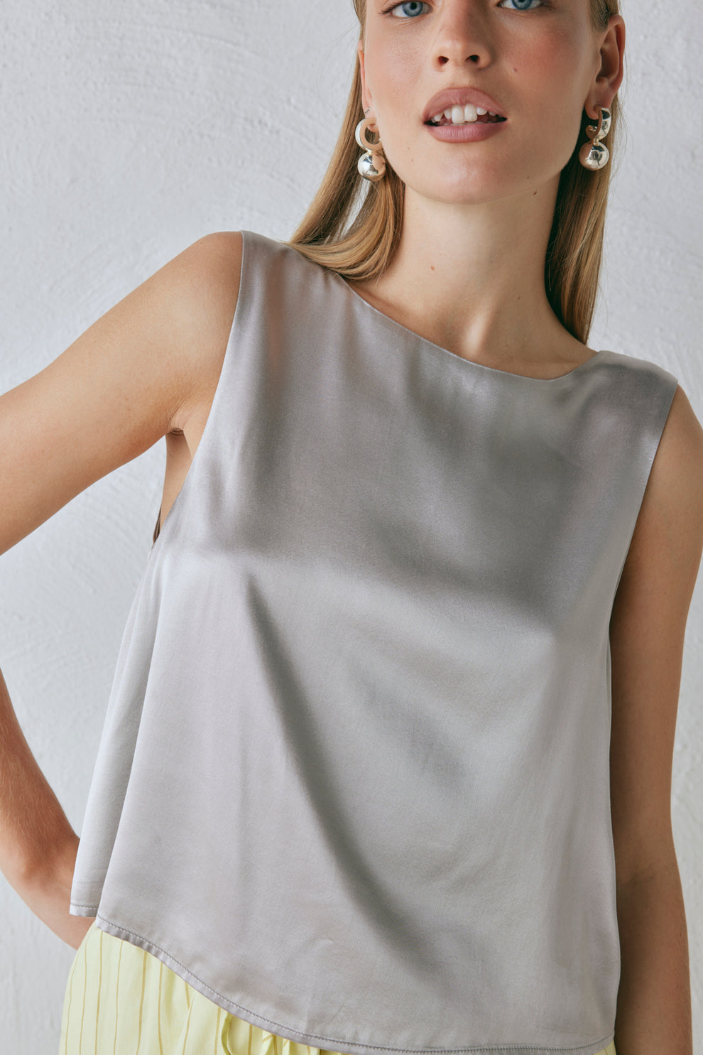 Collective Tops - Lira Satin Top Silver fourth image