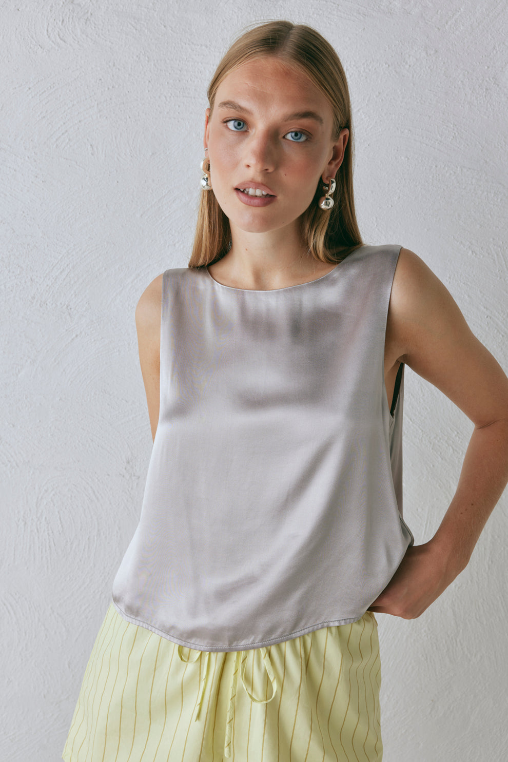 Collective Tops - Lira Satin Top Silver third image