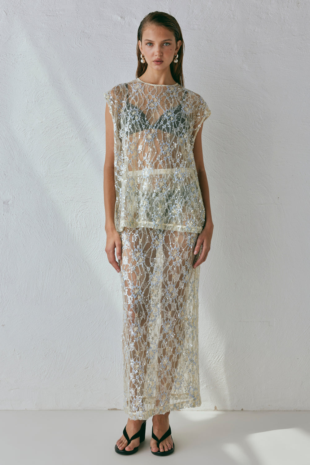 Devyn Sequin Midi Skirt Lace