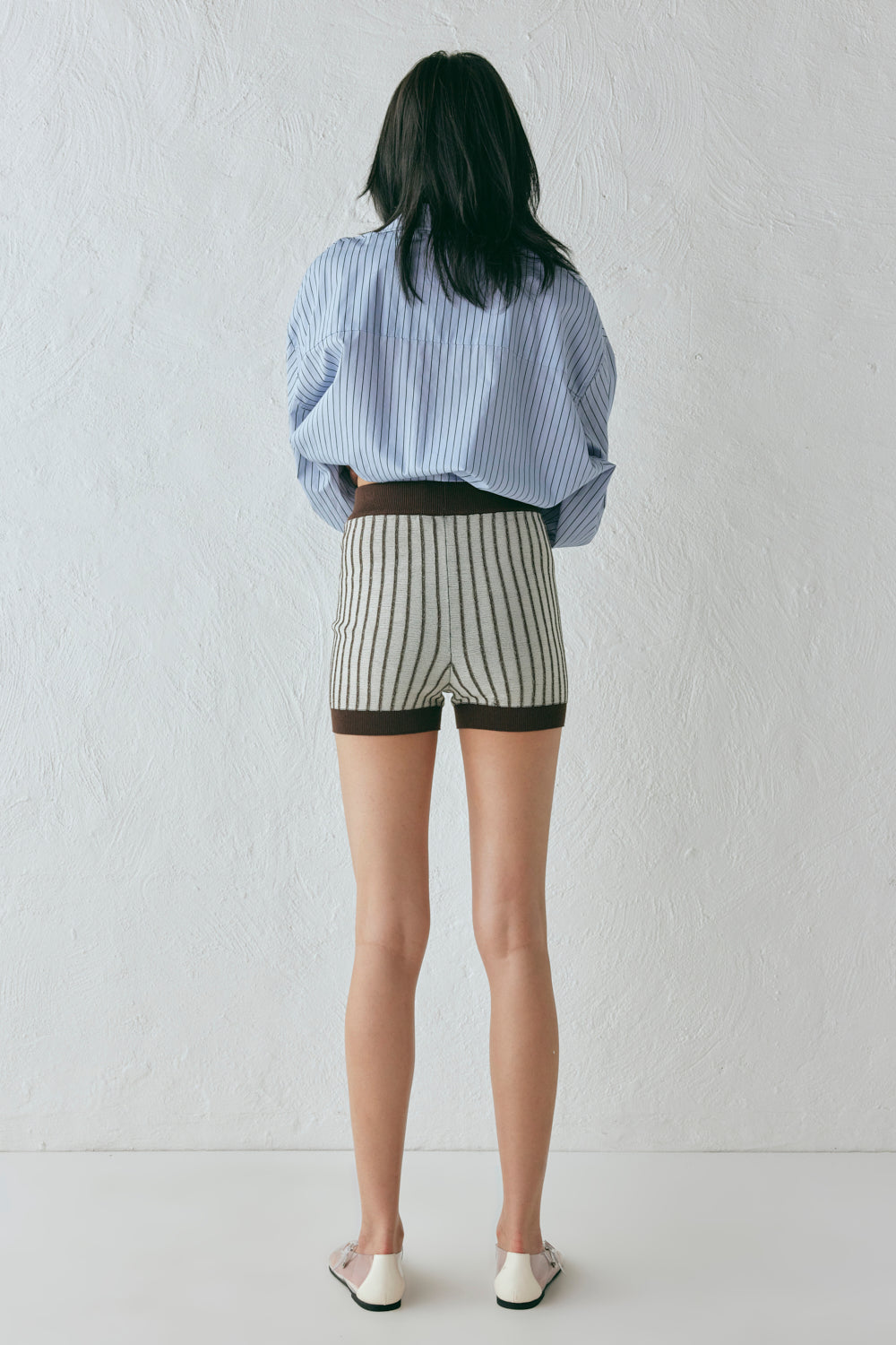 Ploy Knit Shorts Brown Stripe