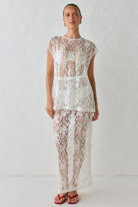 Devyn Sequin Midi Skirt White