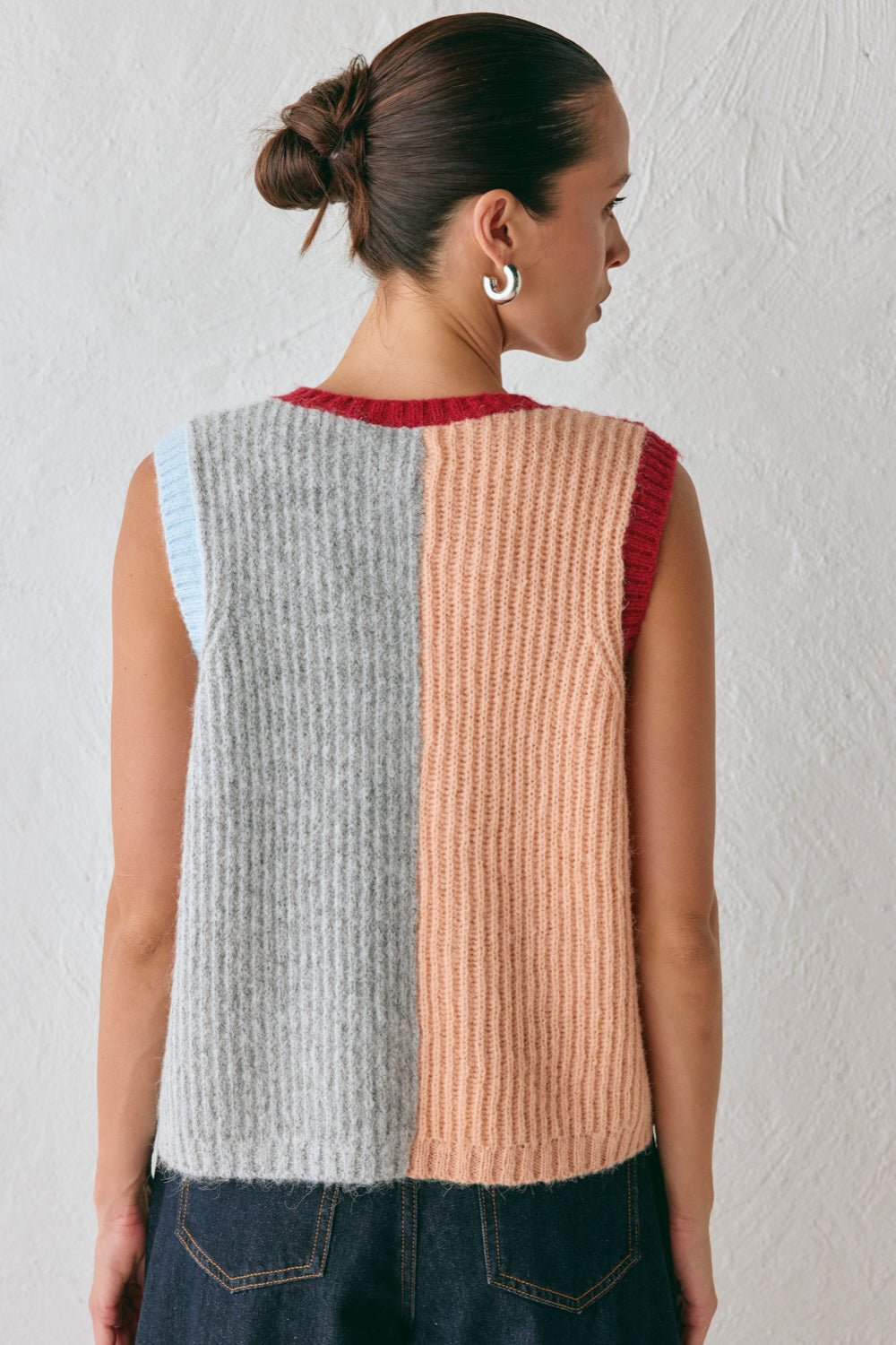 Bridgette Knit Vest Red Splice