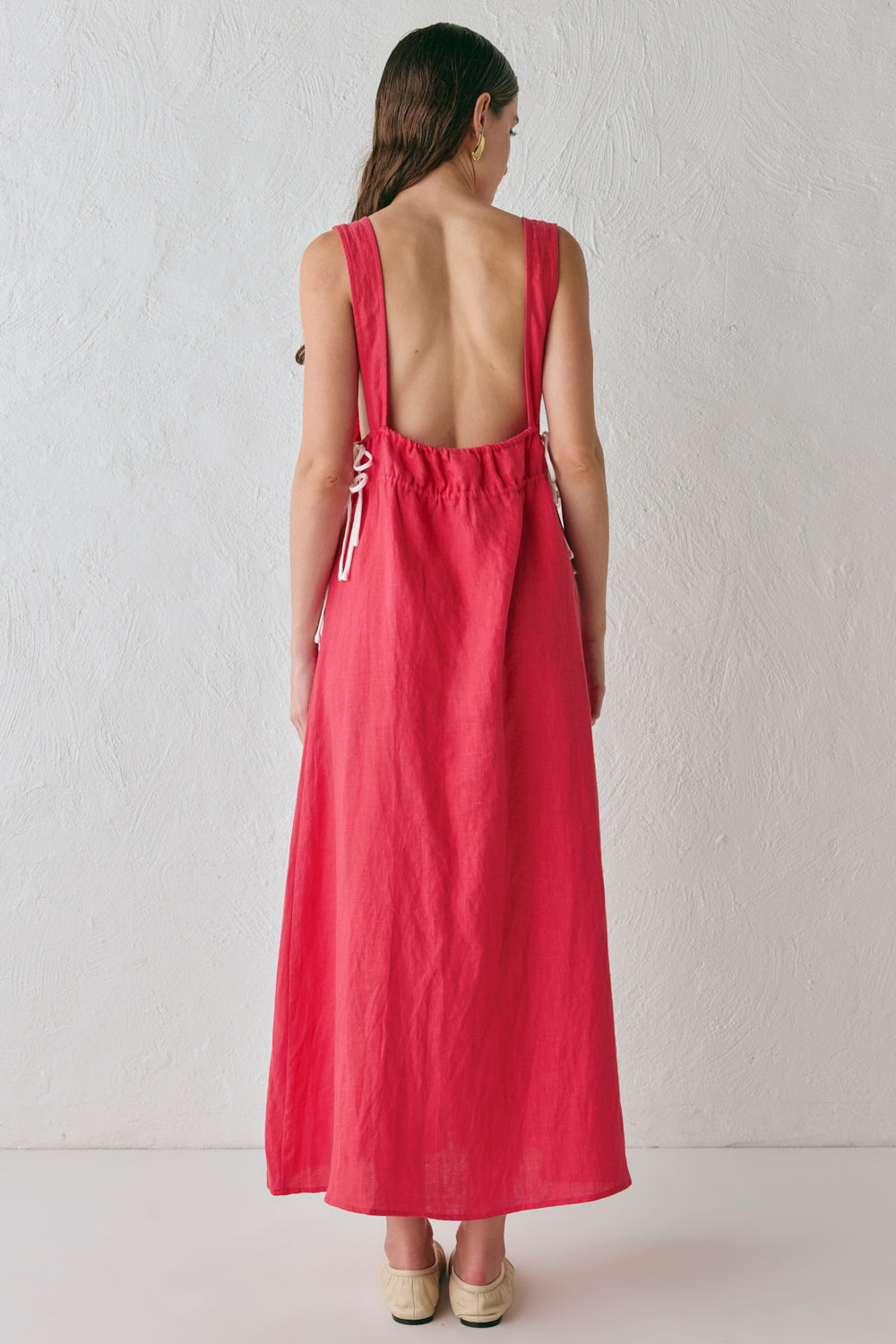 Paros Palms Linen Midi Dress Red