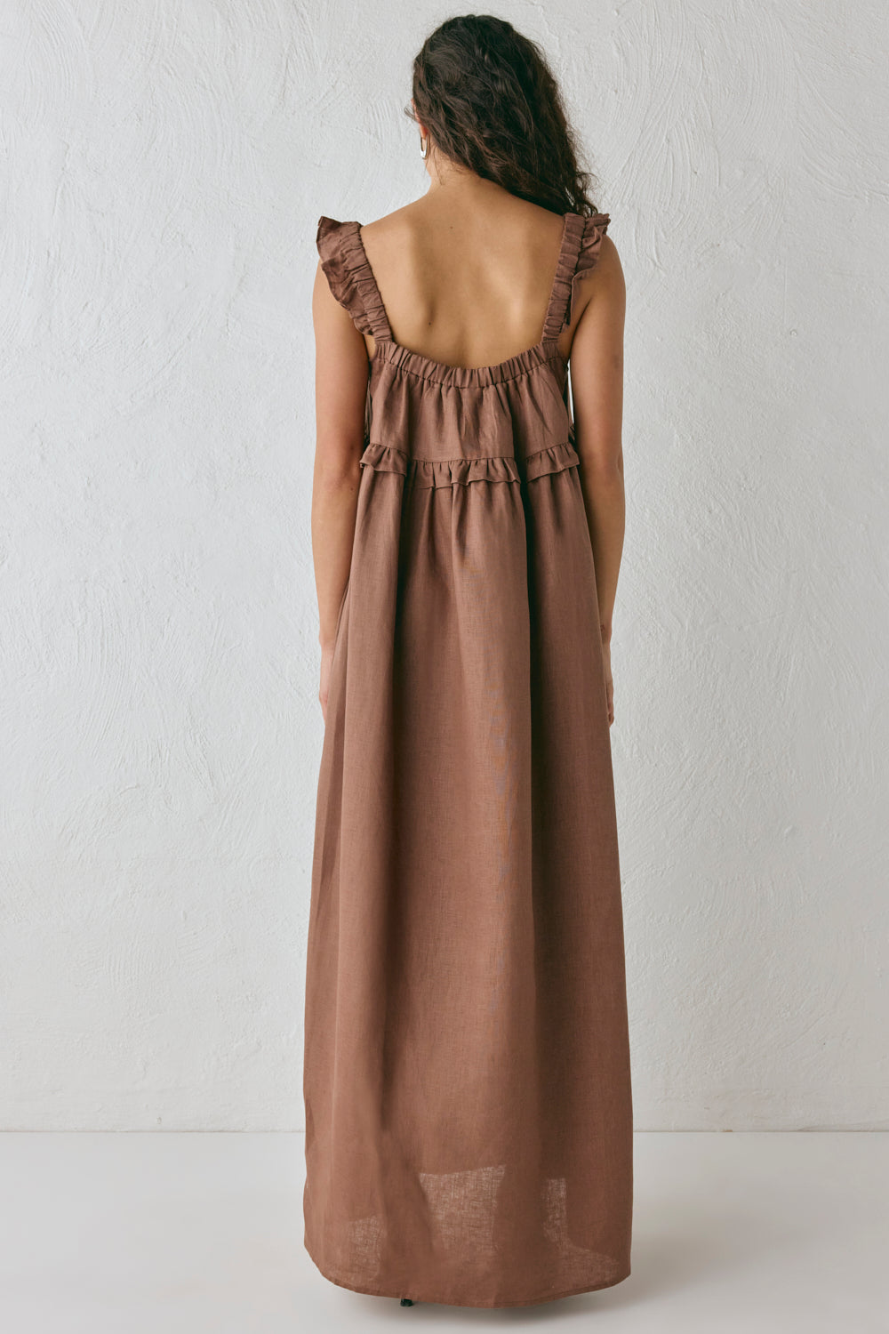 Rossana Linen Maxi Dress Chocolate