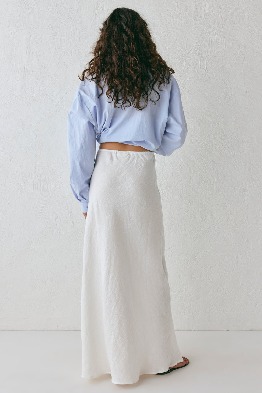 Ena Linen Bias Cut Maxi Skirt White