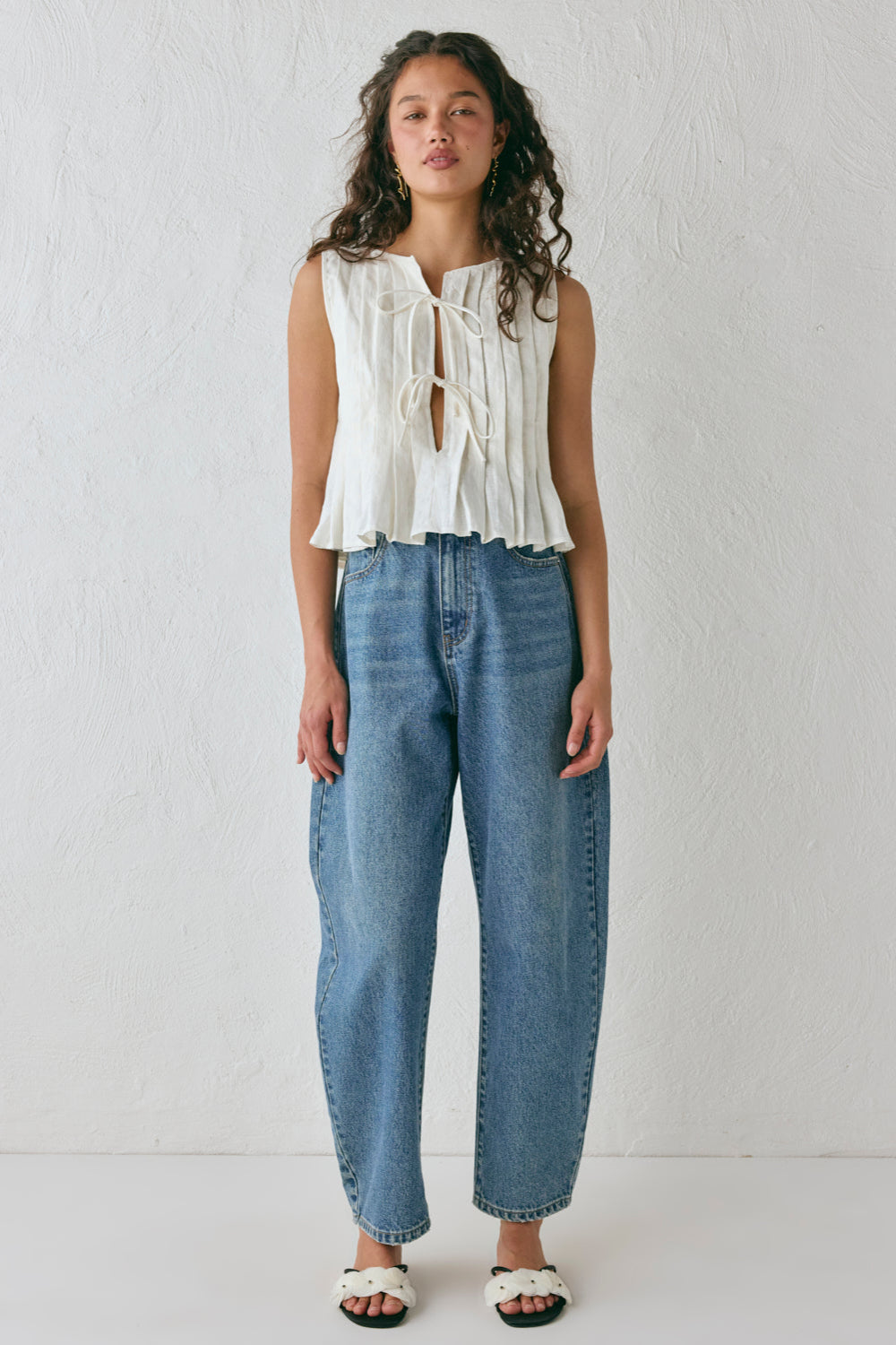 Valeria Linen Top White