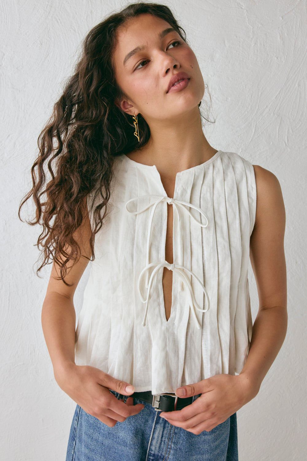 Valeria Linen Top White