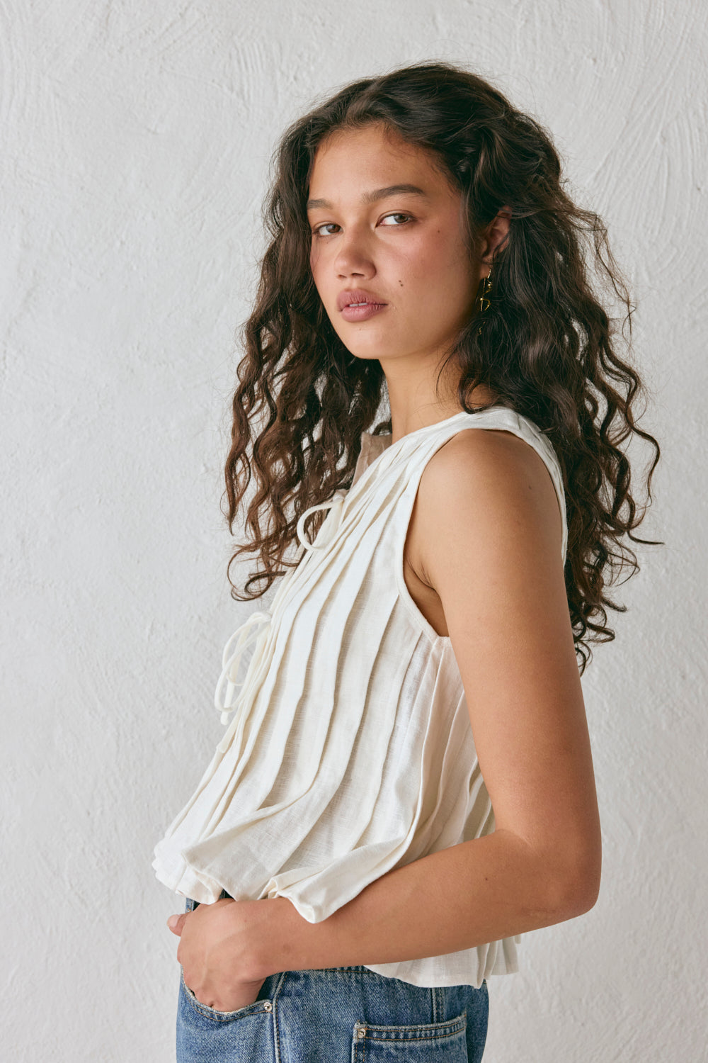 Valeria Linen Top White