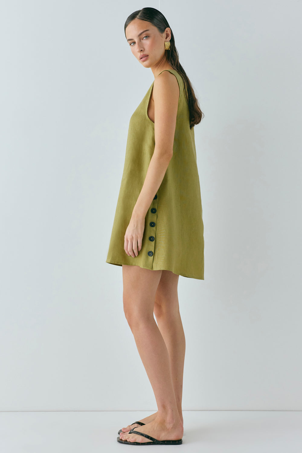 Annabelle Linen Mini Dress Olive