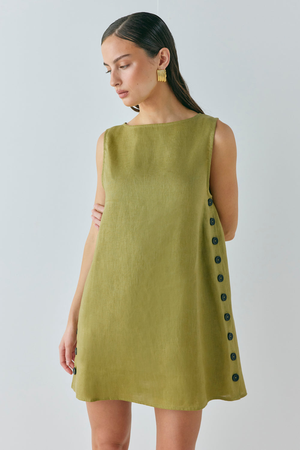 Annabelle Linen Mini Dress Olive VRG GRL Annabelle Linen Mini Dress Olive VRG GRL