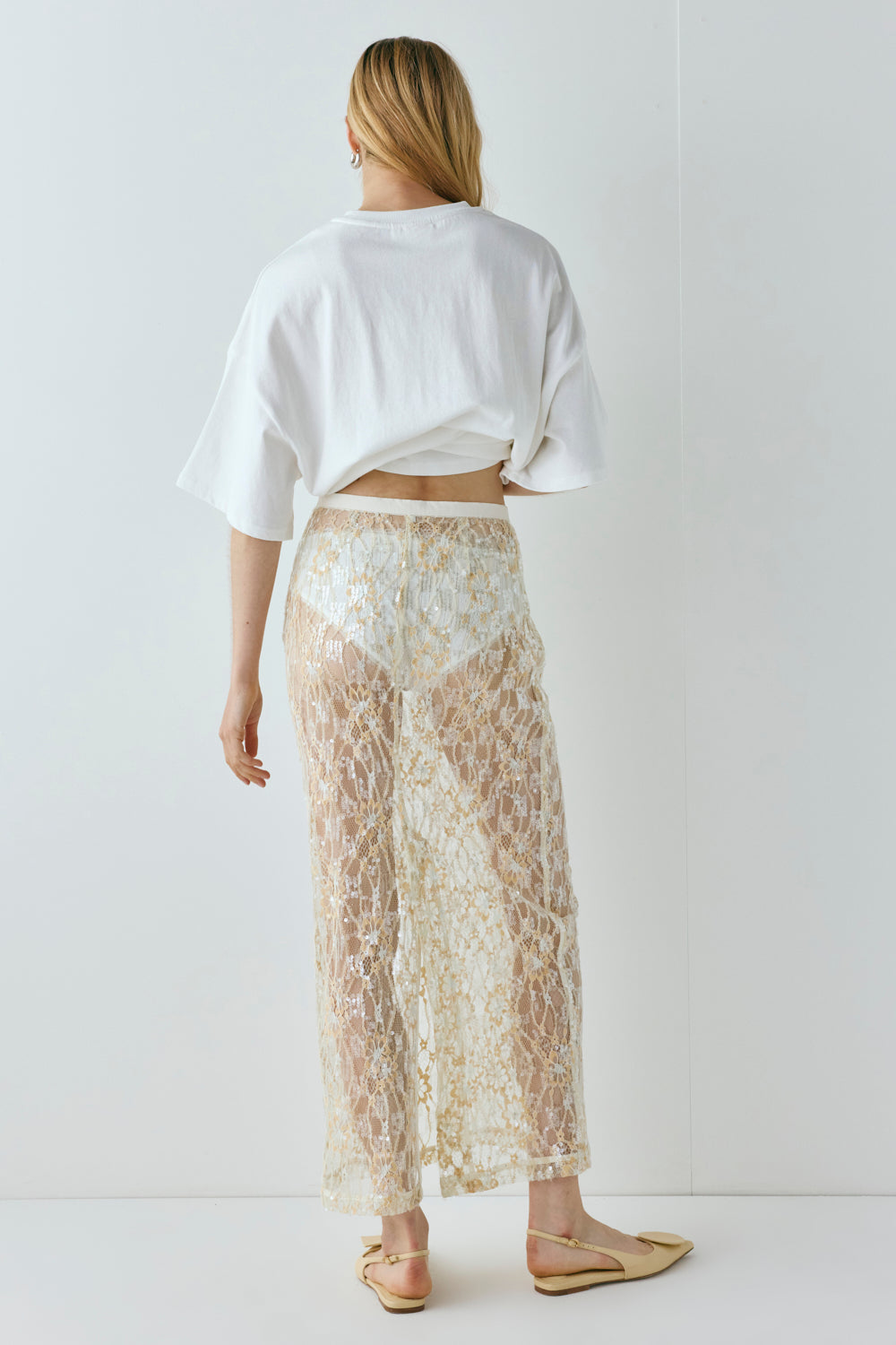 Devyn Sequin Midi Skirt Apricot