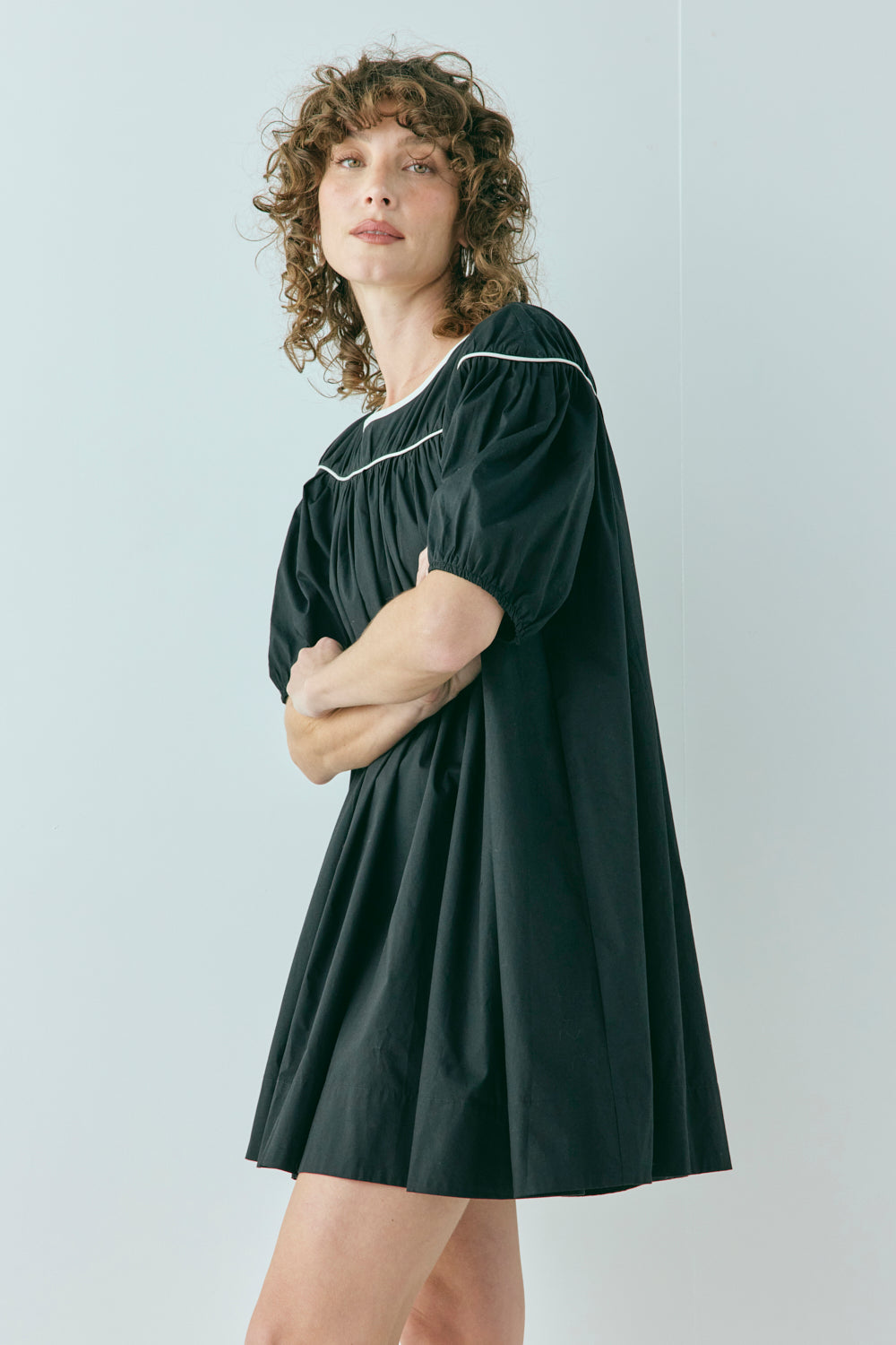 black smock mini dress Women's Black Satin Halterneck Smock Mini Dress