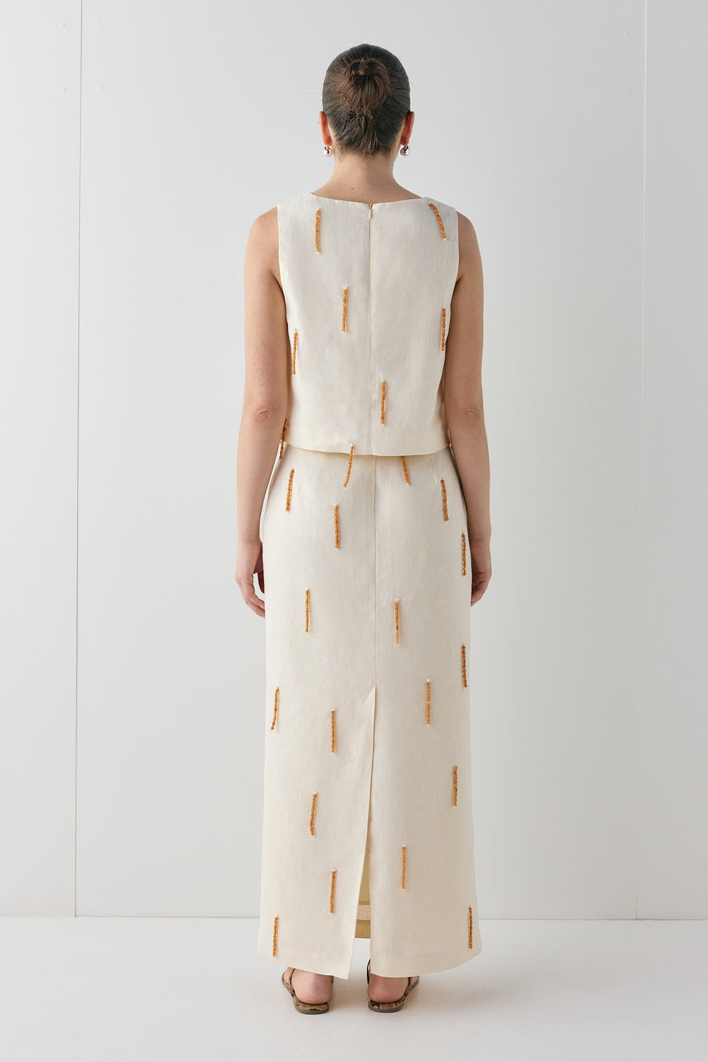 Devyn Linen Midi Skirt Cream