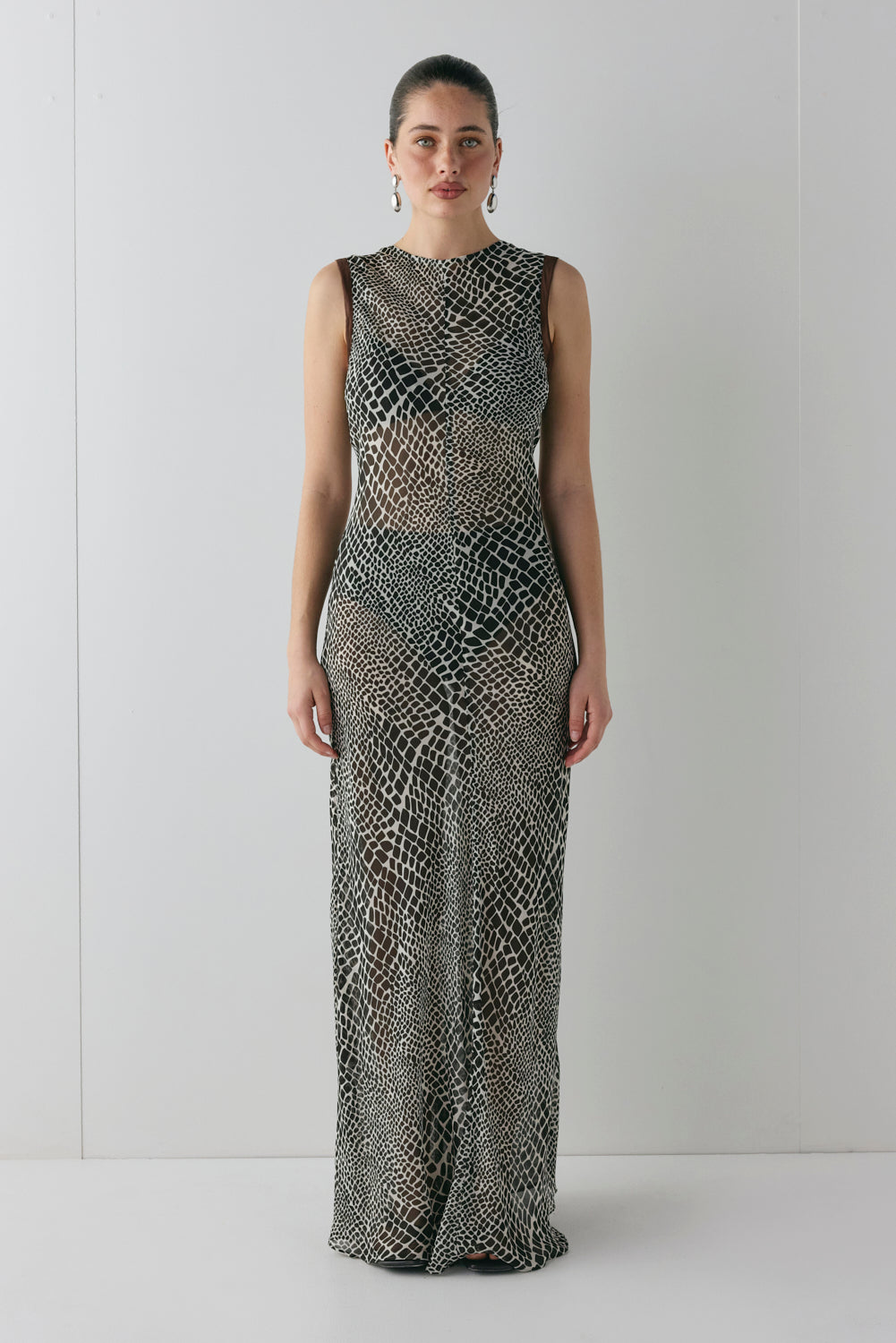 Blanco Sheer Maxi Dress Croc – VRG GRL