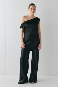 Camille Satin Tunic Top Black