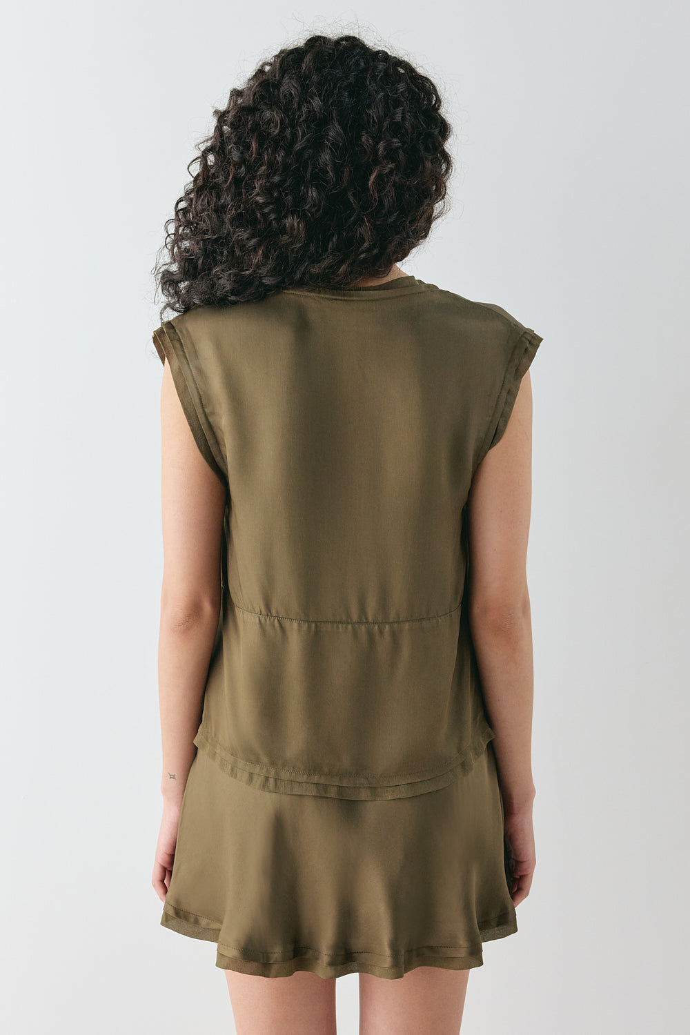 Flores Satin Top Khaki