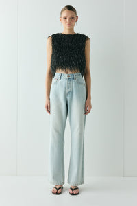 Vivia Fringe Top Black