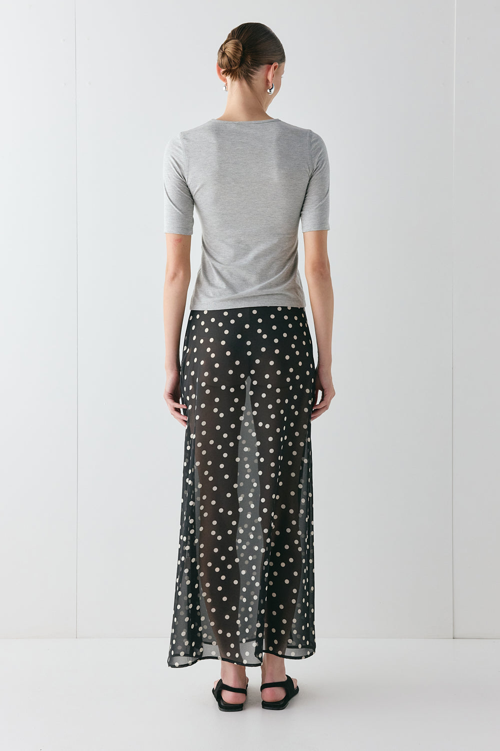Vilma Sheer Maxi Skirt Black Polka Dot