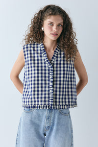 Phoebe Vest Top Navy Check