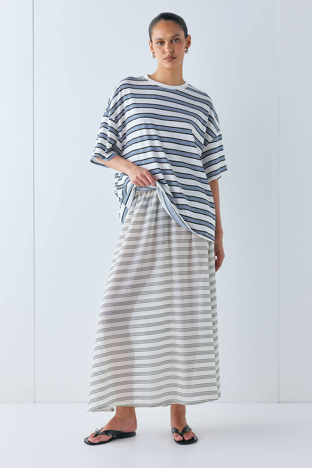 Solara Sheer Midi Skirt Stripe