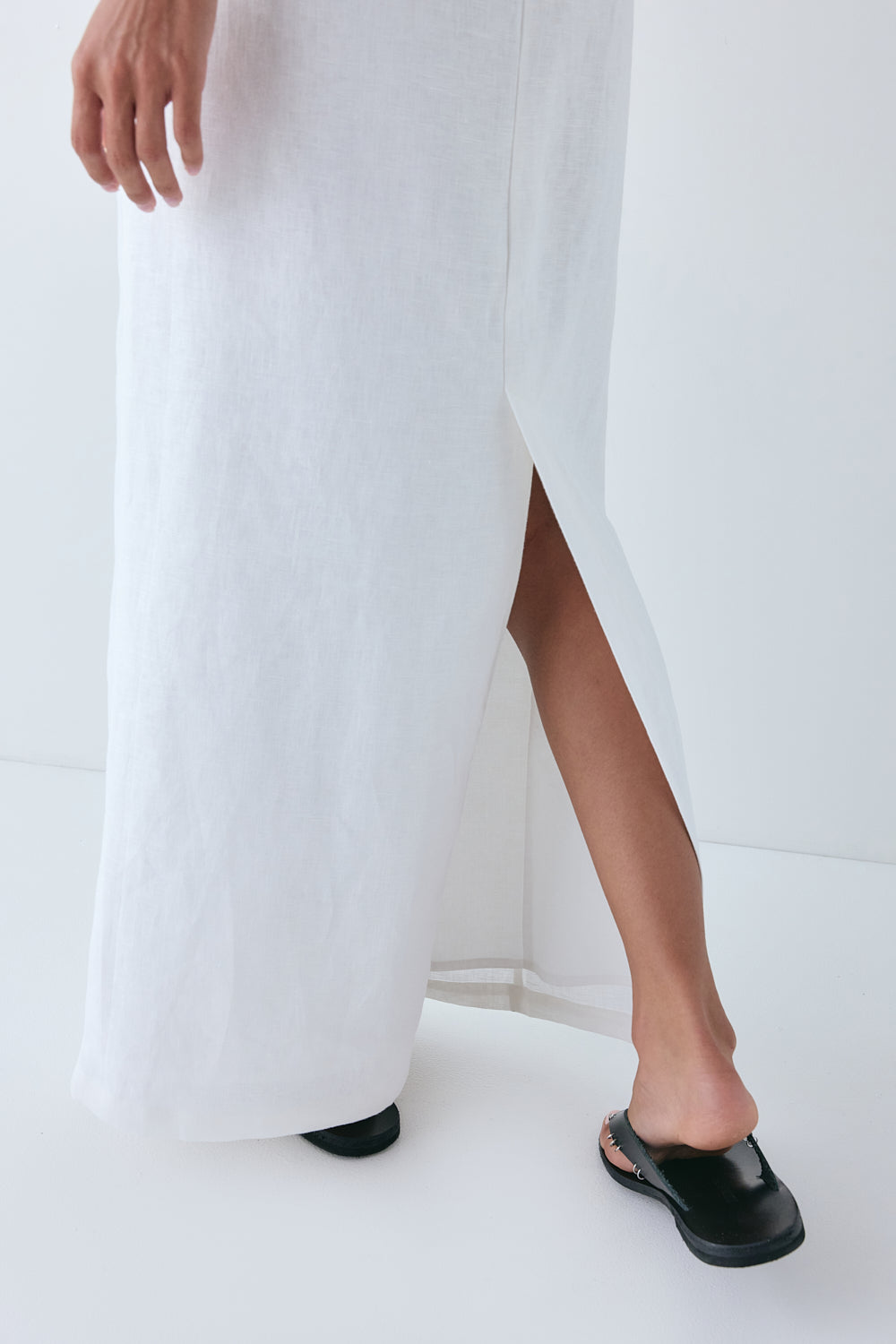 Violette Linen Midi Skirt White