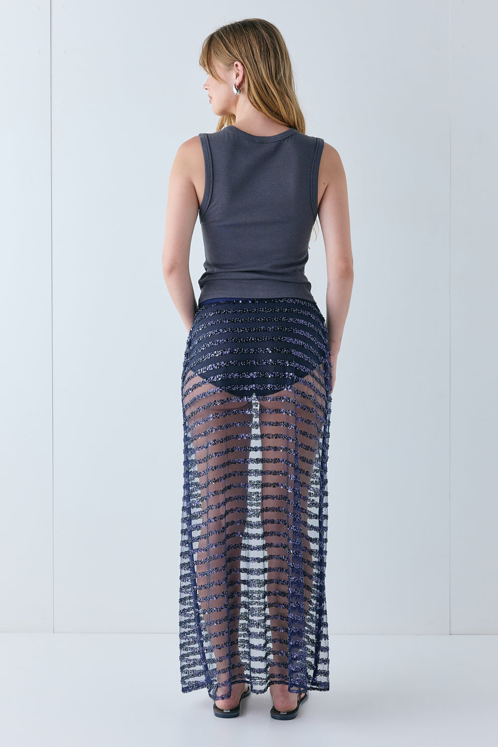 Vilma Sequin Maxi Skirt Navy Stripe - size:Liv:AU 6 / US 2