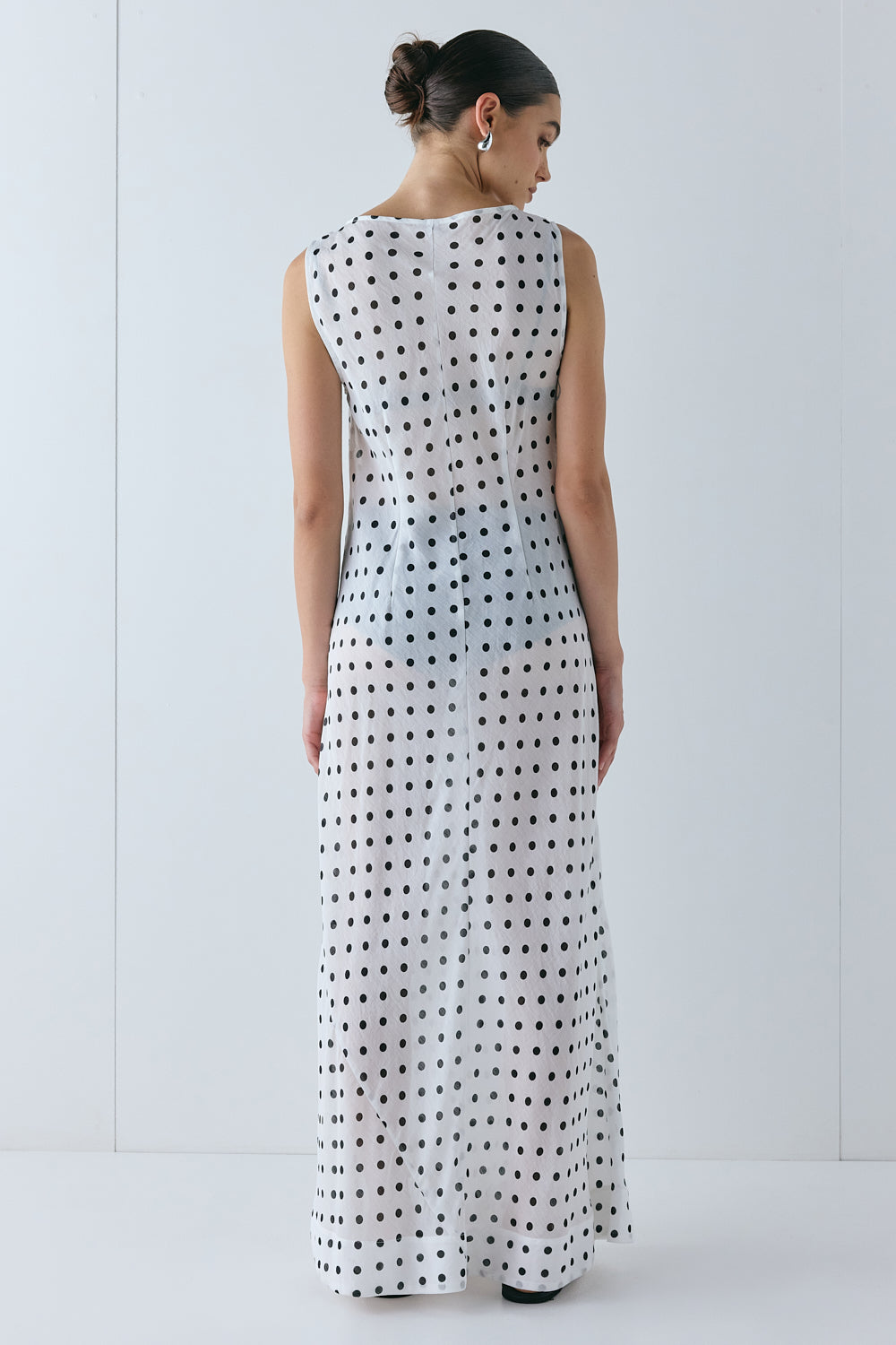 Ria Sheer Maxi Dress White Polka Dot