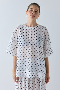 Esther Sheer Top White Polka Dot
