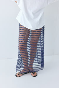 Vilma Sequin Maxi Skirt Navy Stripe