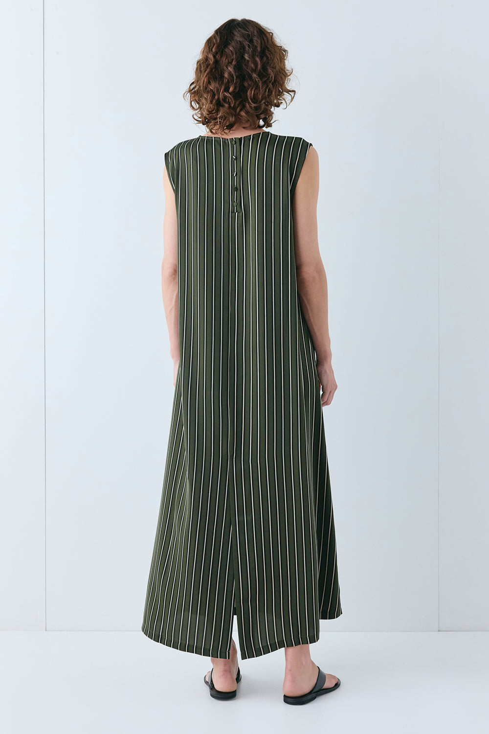 Maya Midi Dress Khaki Stripe