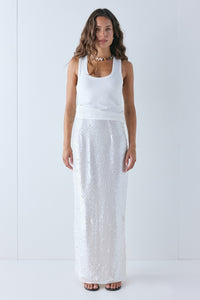 Devyn Sequin Midi Skirt Ivory