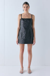 Rose Jacquard Mini Dress Black