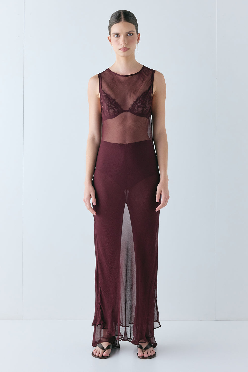 Francesca Sheer Maxi Dress Burgundy – VRG GRL