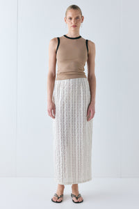 Devyn Sheer Midi Skirt Cream Check