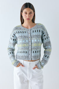 Jagger Knit Cardigan Grey Fair Isle