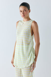 Tali Sheer Top Lime Check