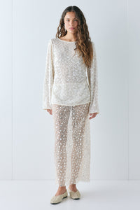 Lane Sequin Midi Skirt Cream