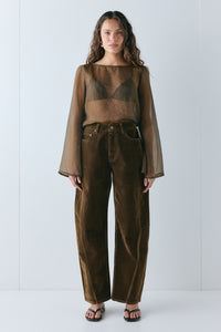 Aspen High Rise Flocked Denim Jeans Brown