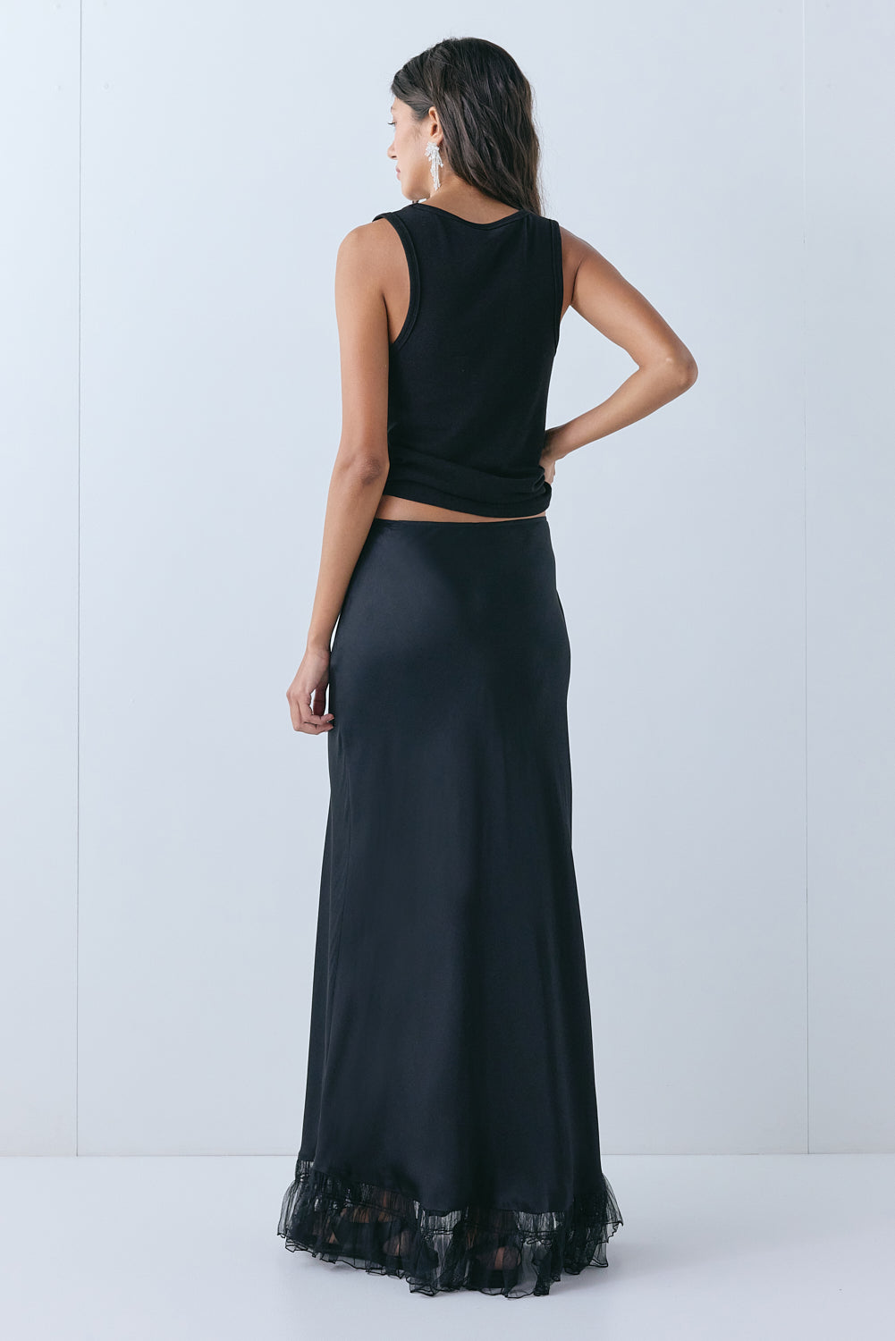 Aliyah Satin Maxi Skirt Black