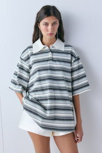 Kinsley Short Sleeve Polo Grey Stripe