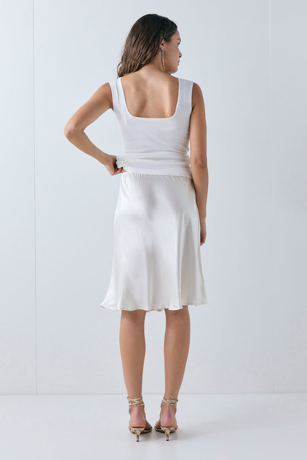 Marcia Satin Midi Skirt Cream
