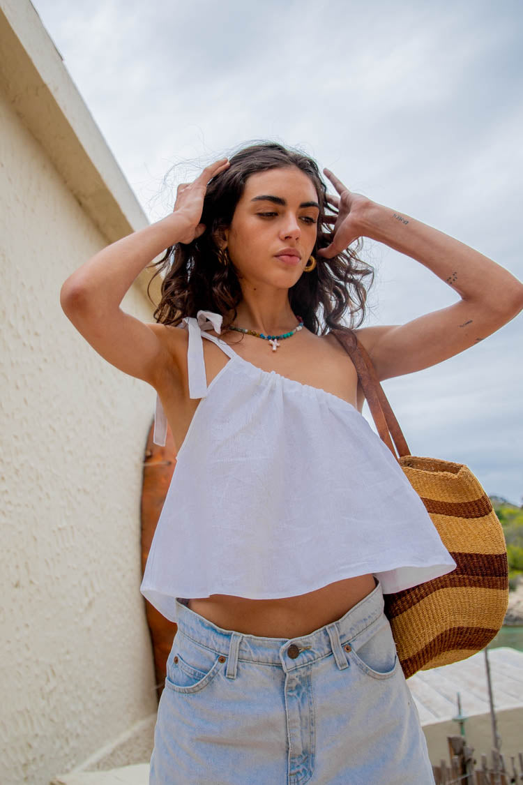 Collective Tops - Slow Living Linen Top White fifth image