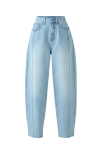 Nyra High Rise Barrel Denim Jeans Light Blue