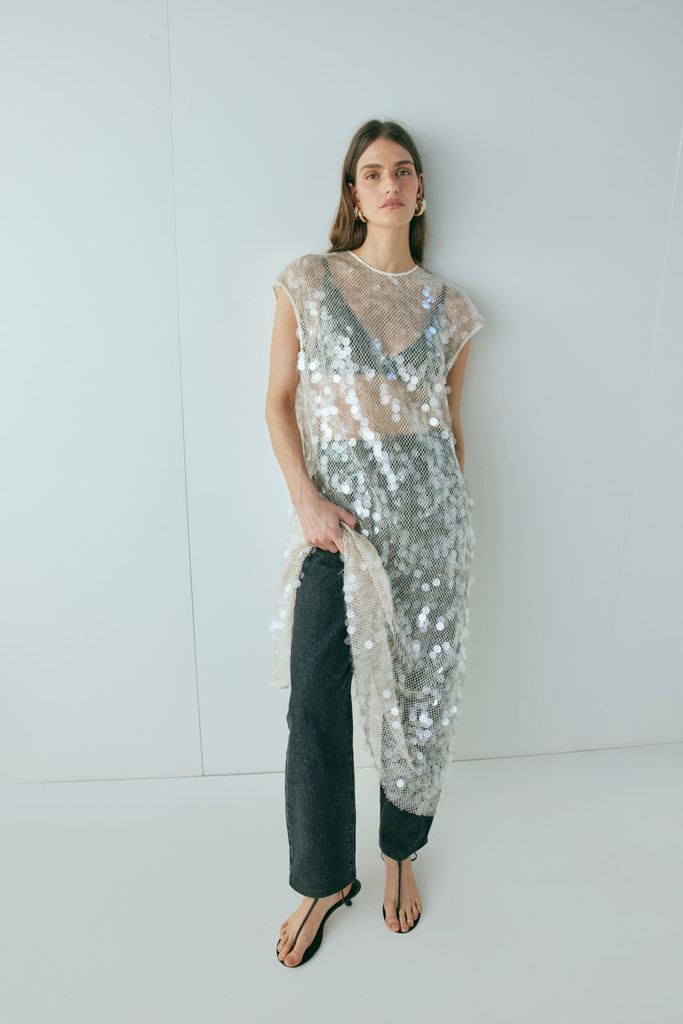 astrid sequin dress Ro&Zo Astrid Long-Sleeved Sequin-Embellished Maxi Dress