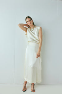 Luel Satin Maxi Skirt Cream