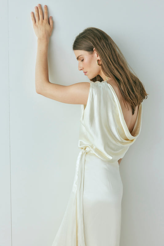 Emery Satin Top Cream - size:Holly:AU 8 / US 4